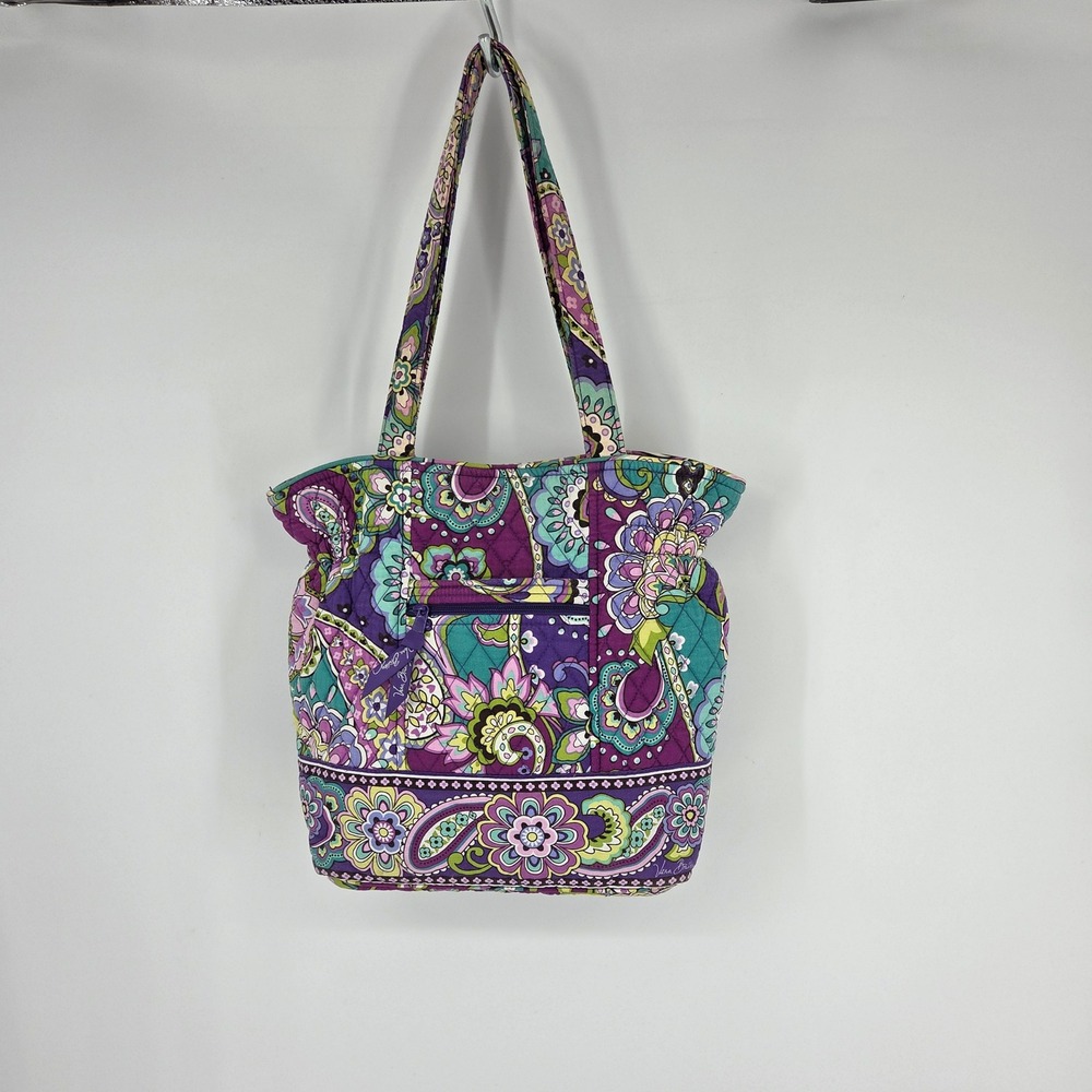 Vera Bradley Plum Crazy Quilted Cotton Tote Bag Purple Paisley Floral Shoulder